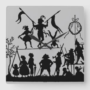 Circus Troupe Square Wall Clock
