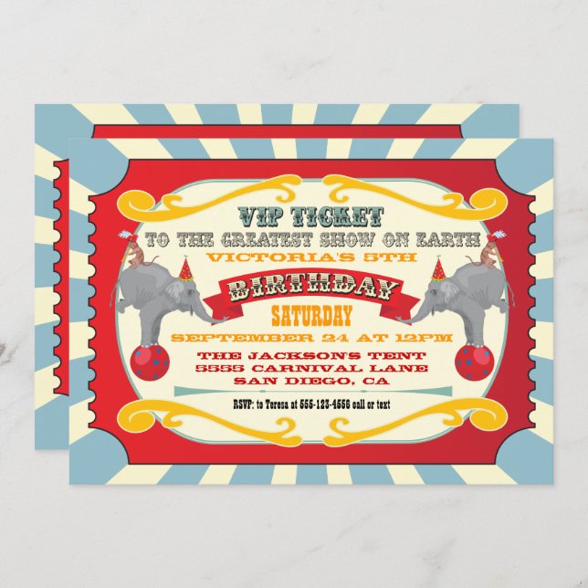 Circus VIP ticket birthday party Invitation (Front/Back)