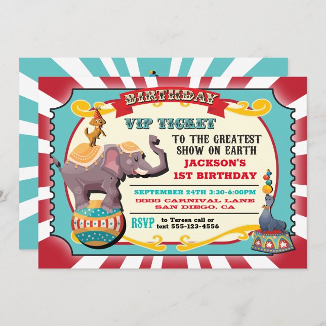 Circus VIP ticket birthday party Invitation (Front/Back)