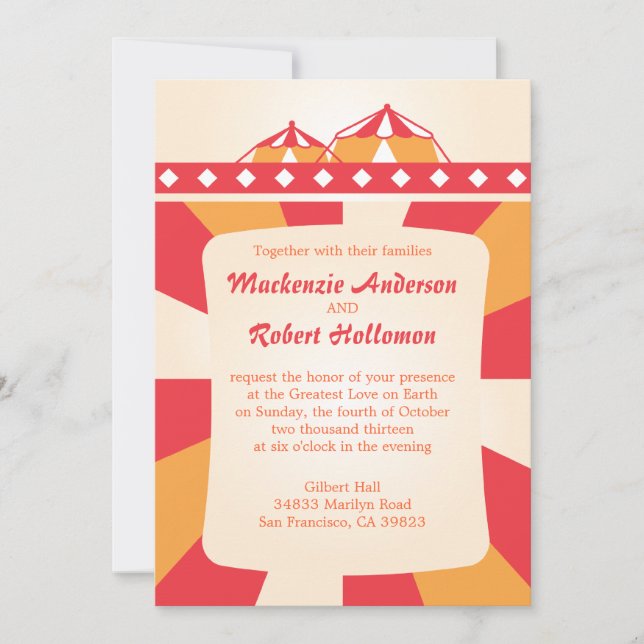 Circus Wedding Invitations - Red and Orange (Front)