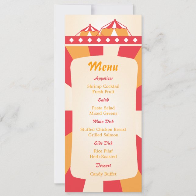 Circus Wedding Reception Menu- Red and Orange Invitation (Front)