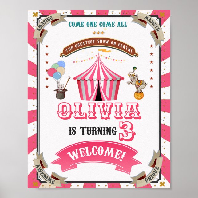 Circus welcome party sign Carnival welcome poster (Front)