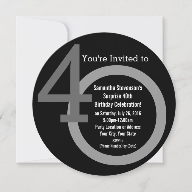 Cirle Round Numbers 40th Birthday Party Invitation (Front)