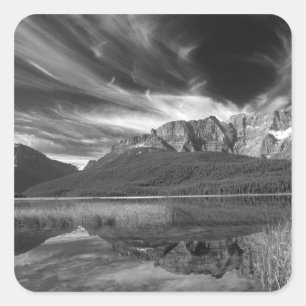Cirrus clouds over Waterfowl Lake, Banff Square Sticker