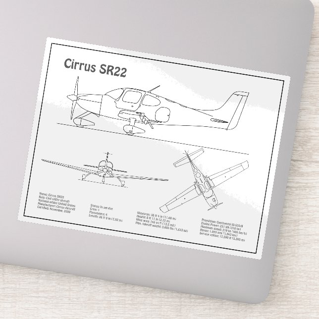 Cirrus SR22 - Aeroplane Blueprint Drawing Plans BD (Detail)