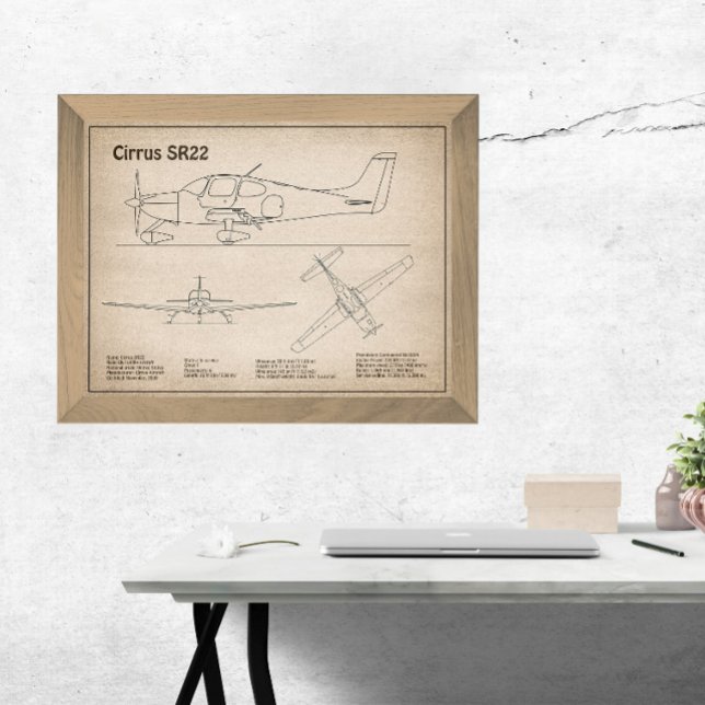 Cirrus SR22 - Aeroplane Blueprint Drawing Plans SD Photo Print (Creator Uploaded)