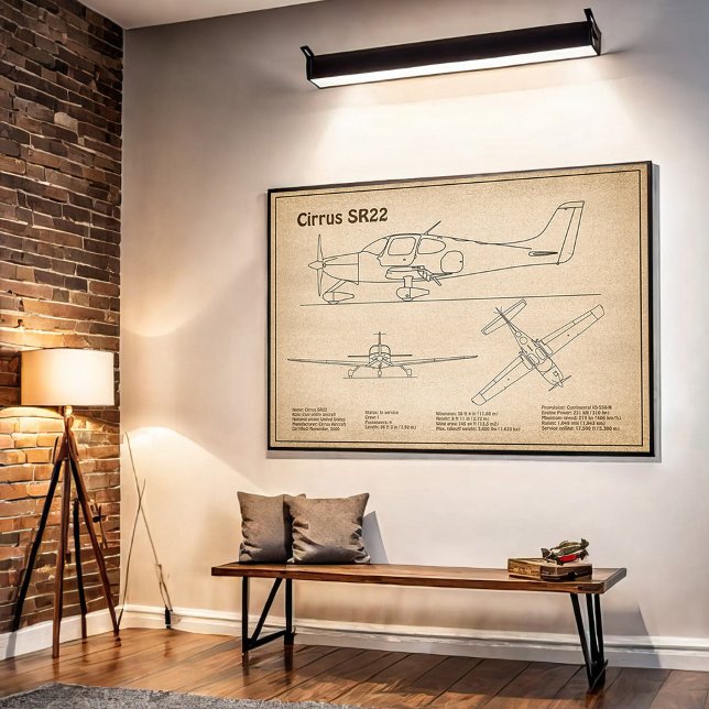 Cirrus SR22 - Aeroplane Blueprint Drawing Plans SD Poster (Creator Uploaded)