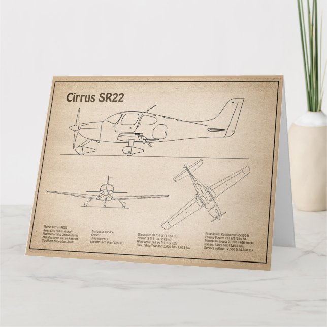 Cirrus SR22 - Aeroplane Blueprint Drawing Plans SD Thank You Card (Front)