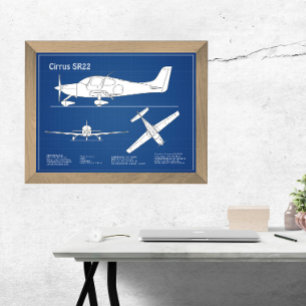Cirrus SR22 - Airplane Blueprint Drawing Plans ABD Photo Print