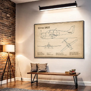 Cirrus SR22 - Airplane Blueprint Drawing Plans SD Poster