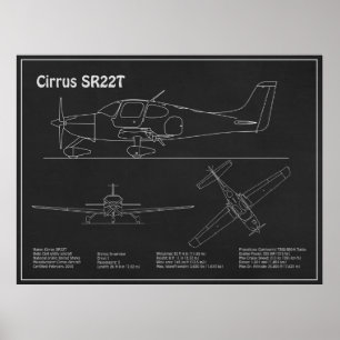 Cirrus SR22T - Airplane Blueprint Drawing Plans PD Poster