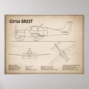 Cirrus SR22T - Airplane Blueprint Drawing Plans SD Poster