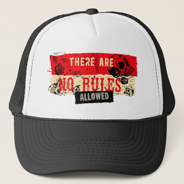 citation slogan death head skulls no rules trucker hat (Front)