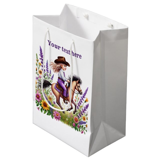 Cite cowgirl customisable Birthday party  Medium Gift Bag (Front Angled)