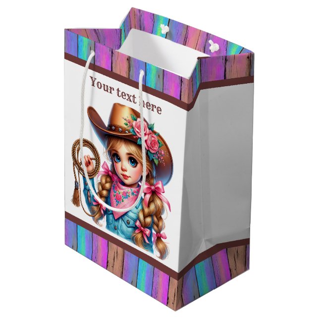 Cite cowgirl customisable Birthday party  Medium Gift Bag (Back Angled)