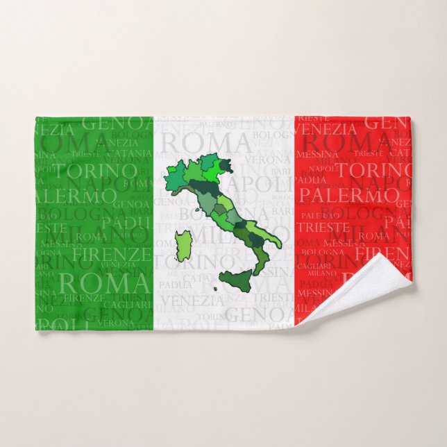 Cities, Map, and Flag of Italy Bath Towel Set (Hand Towel)