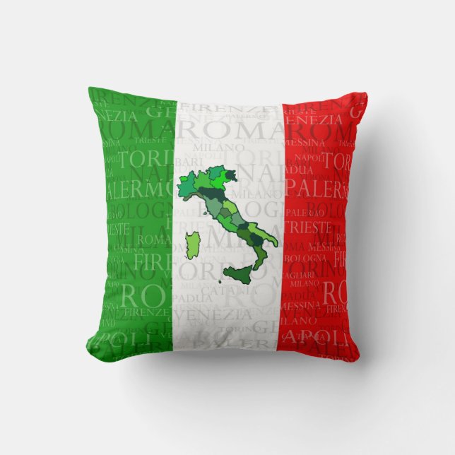 Cities, Map, and Flag of Italy Cushion (Front)