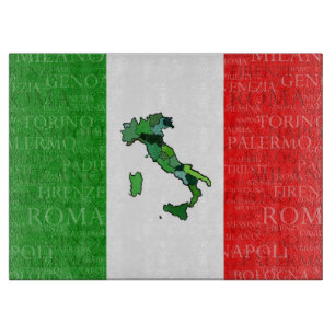 Cities, Map, and Flag of Italy Cutting Board