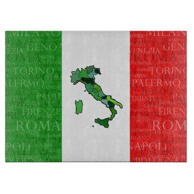 Cities, Map, and Flag of Italy Cutting Board (Front)