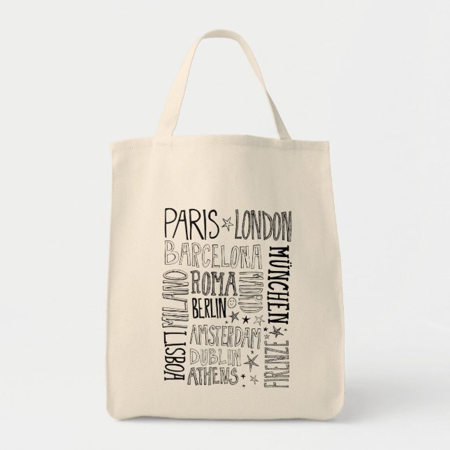 Cities of Europe Chic Modern Typography City Gifts Tote Bag (Front)
