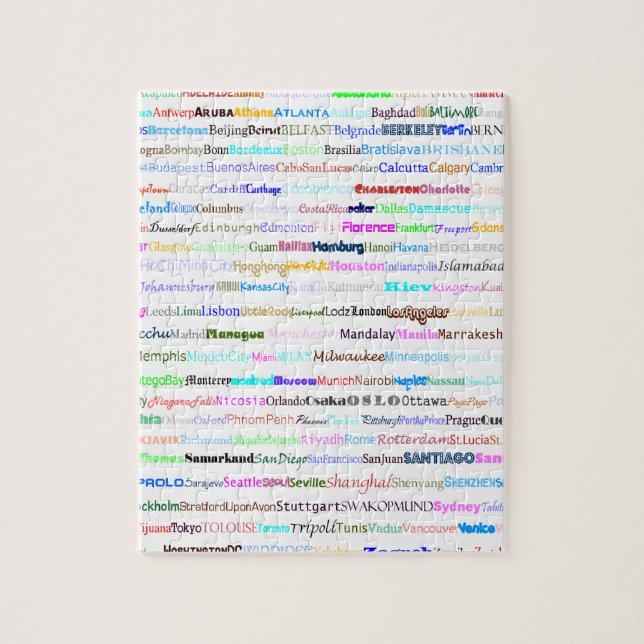 Cities Of The World Text Design II Puzzle (Vertical)