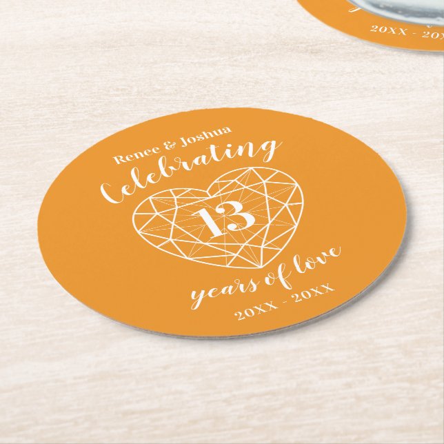 Citrine anniversary 13 years party yellow coasters (Angled)