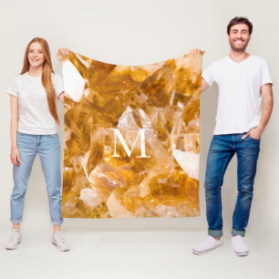 Citrine Birthstone Monogram Personalised Name Fleece Blanket
