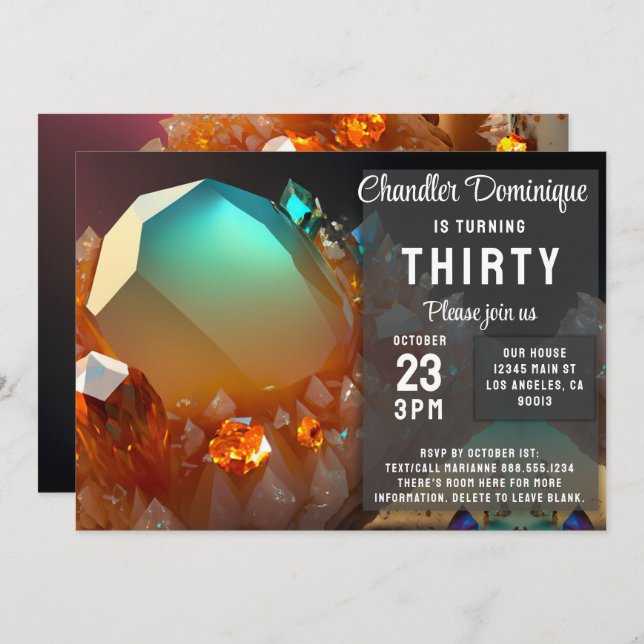 Citrine Crystal Topaz Jewels November Birthday Invitation (Front/Back)