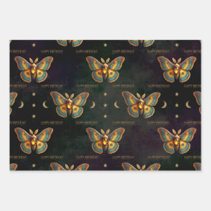 Citrine November Birthstone Moth Happy Birthday Wrapping Paper Sheet