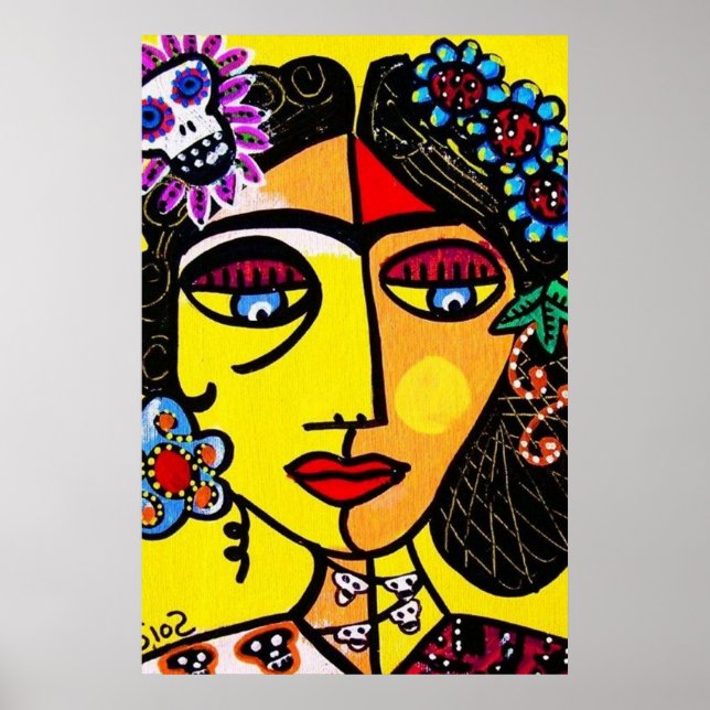 Citrine Sugar Skull Mexican Lady Poster (Front)