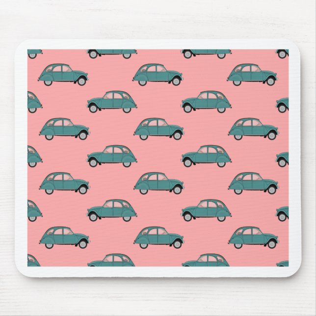 Citroen 2CVs - Green on Pink - Cars Mouse Pad (Front)
