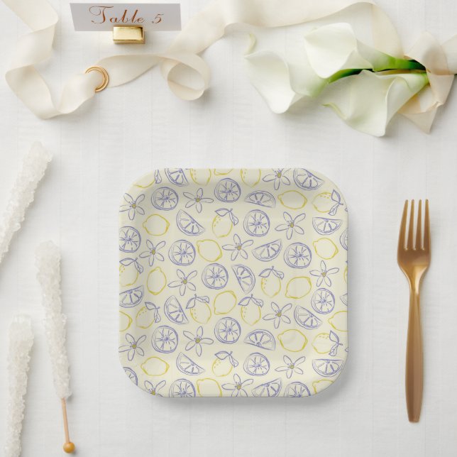 Citron Doodle Pattern Paper Plates (Wedding)