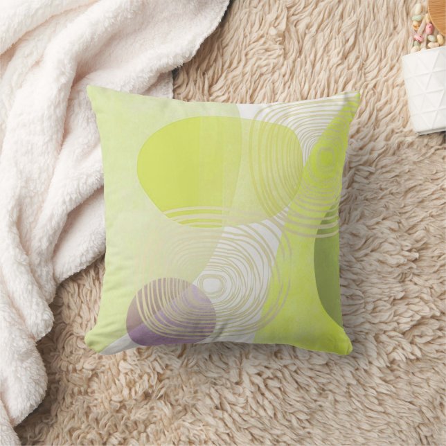 Citron Kiwi Green Mid-Century Abstract Cushion (Blanket)