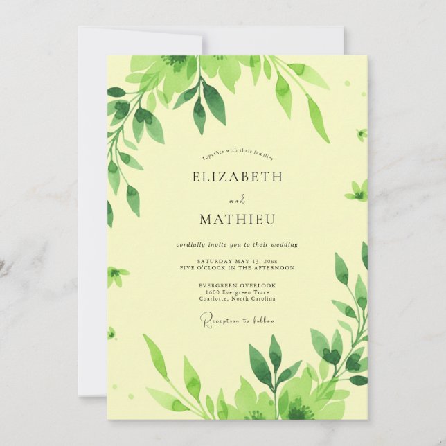 Citron Leafy Wedding Invitation (Front)