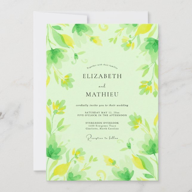 Citron Lime Leafy Wedding Invitation (Front)