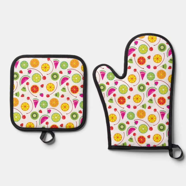 Citrus and Berries Oven Mitt & Pot Holder Set (Front)