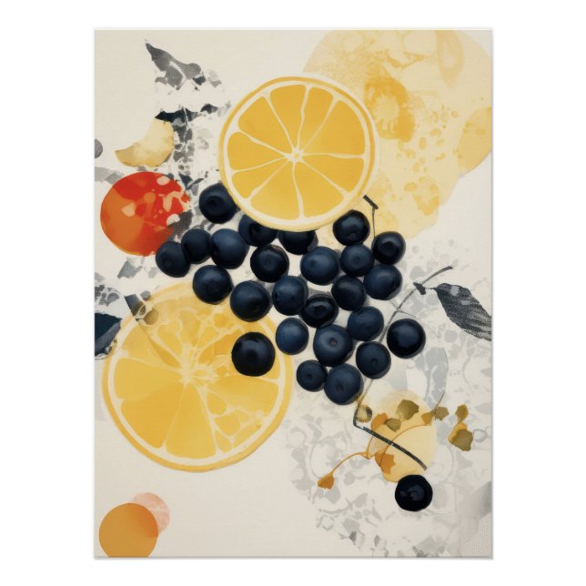 Citrus and Berry Botanical Mixed Media Poster (Front)