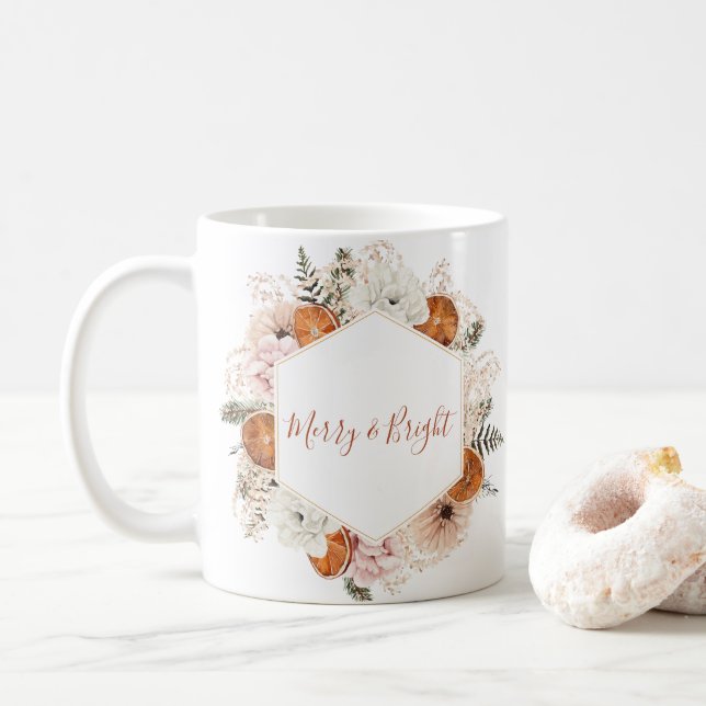 Citrus and Floral Merry and Bright Holiday Coffee Mug (With Donut)