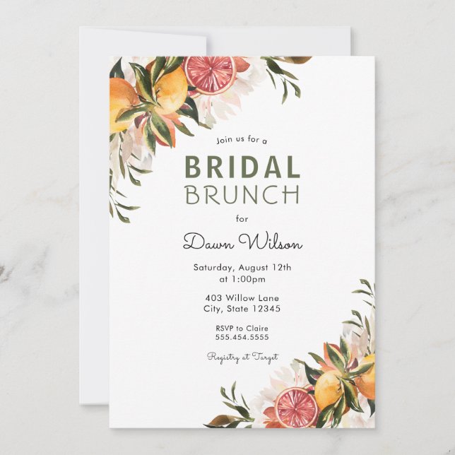Citrus and Greenery Bridal Brunch invitation (Front)