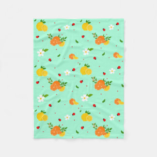 Citrus and Ladybug Botanical Pattern with Flowers  Fleece Blanket