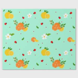 Citrus and Ladybug Botanical Pattern with Flowers  Wrapping Paper
