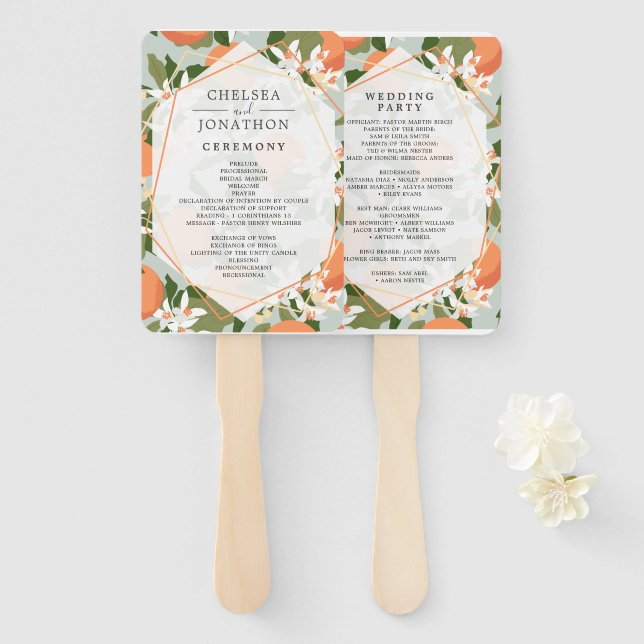 Citrus and Mint Wedding Program Hand Fans (Front and Back)