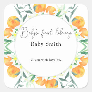 Citrus - Baby Shower bookplate, books for baby Square Sticker
