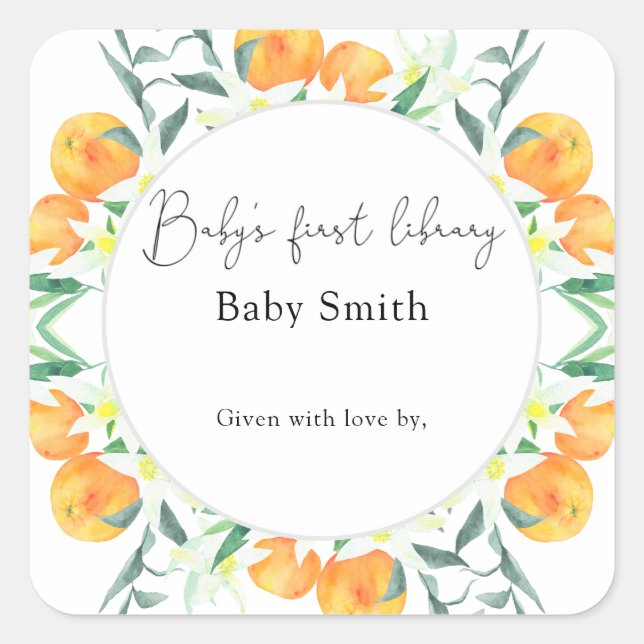 Citrus - Baby Shower bookplate, books for baby Square Sticker (Front)
