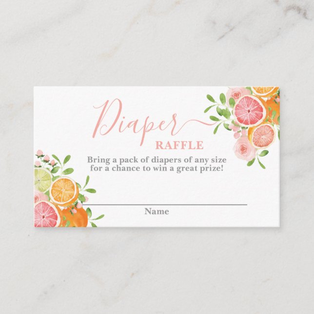 Citrus Baby Shower Girl Diaper Raffle Card (Front)