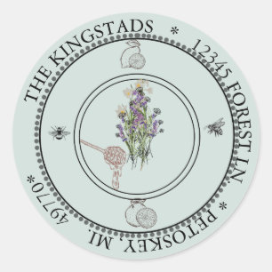 citrus bee on flower address label round custom