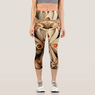 Citrus Beige Brown Ornamental Plaid Decor Pattern Capri Leggings