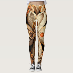 Citrus Beige Brown Ornamental Plaid Decor Pattern Leggings
