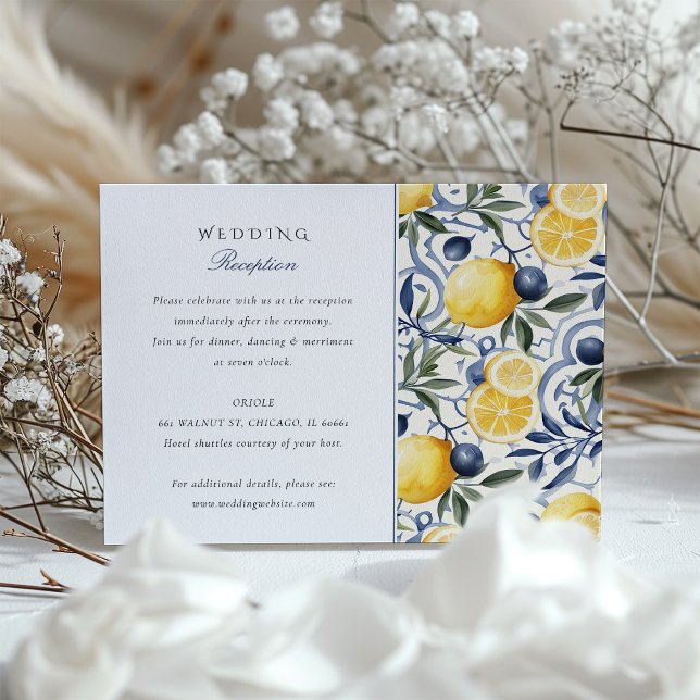 Citrus Bliss & Blue Azulejo Wedding Reception Card (Creator Uploaded)