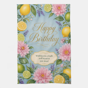 Citrus Bloom Birthday Celebration Tea Towel